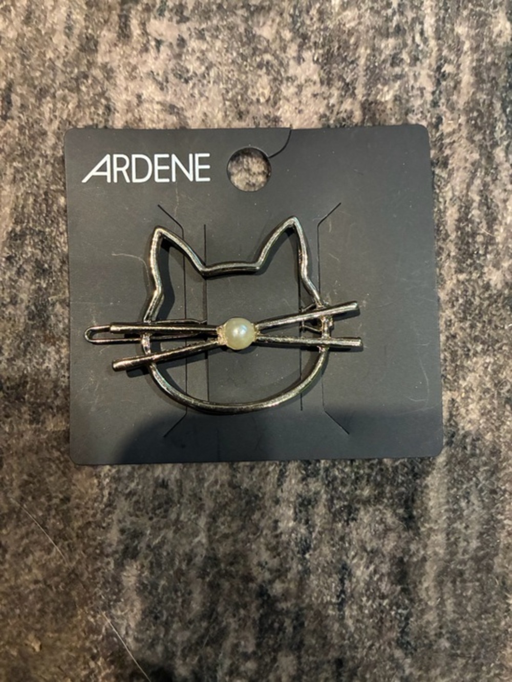 Ardene Silver Cat Outline Hair Clip with Pearl Center
